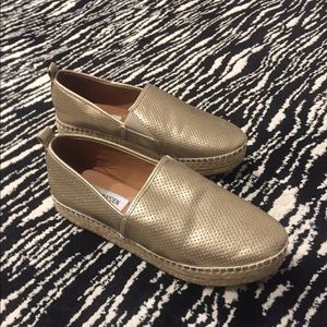 WRIGHT GOLD LEATHER PERFORATED SLIP-ON ESPADRILLE